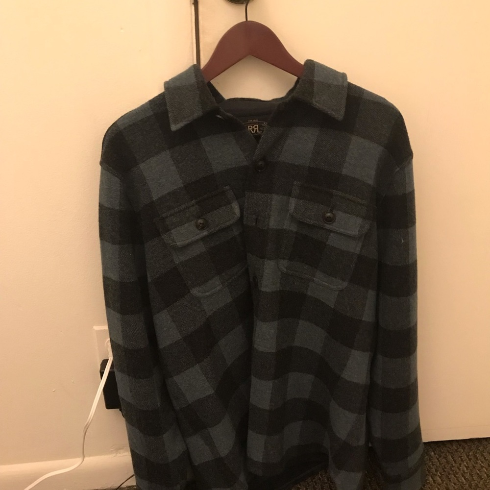Men’s Ralph Lauren Blue/ dark navy plaid wool shirt wool/cashmere blend , large